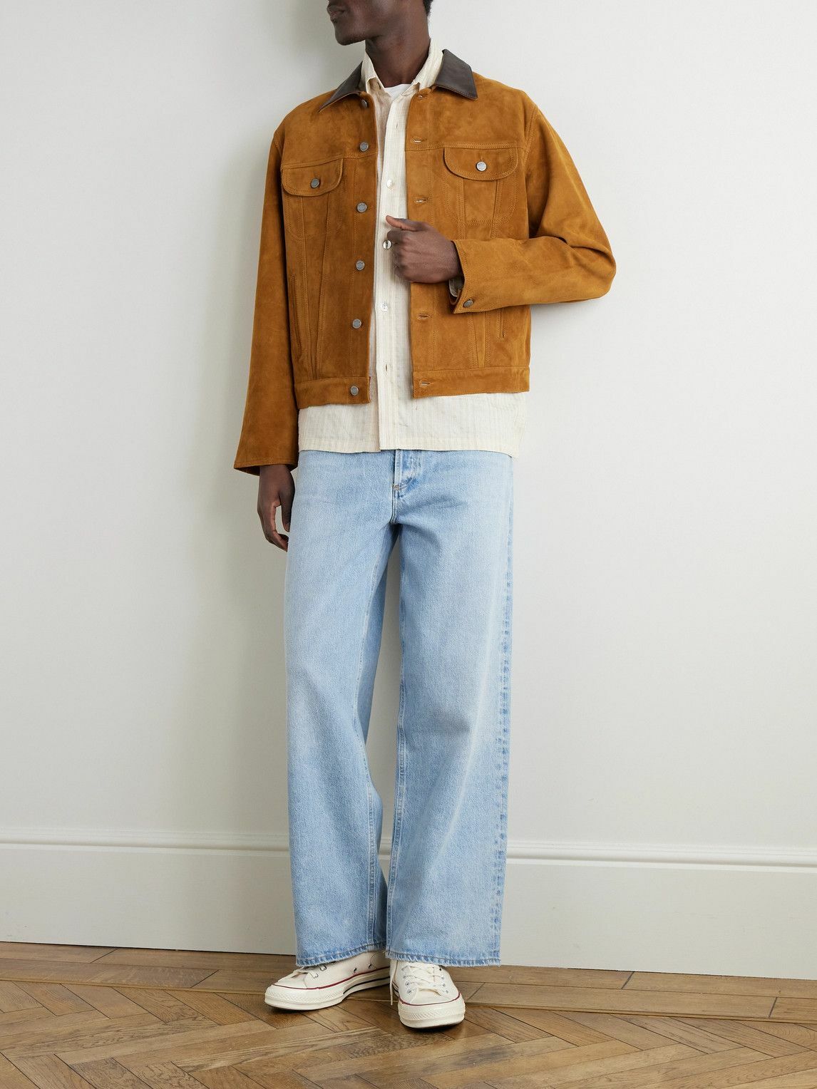 Nudie Jeans - Danny Leather-Trimmed Suede Trucker Jacket - Brown
