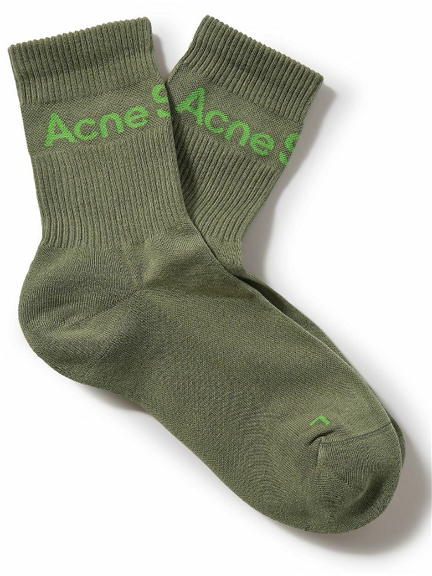 Photo: Acne Studios - Logo-Jacquard Cotton-Blend Socks - Green