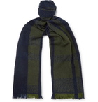 Incotex - Fringe Striped Virgin Wool-Blend Scarf - Navy