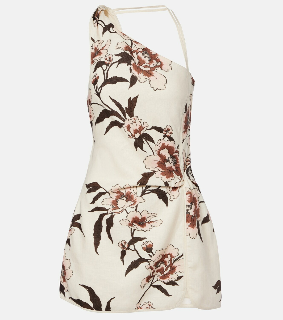 SIR Floral one-shoulder linen minidress
