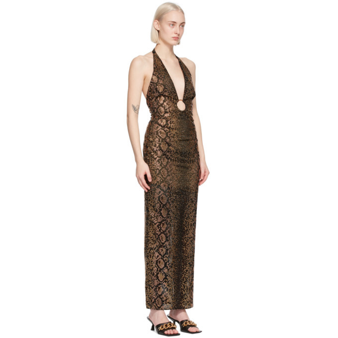 Versace Black and Brown Python Print Evening Dress Versace Versace Black and Brown Python Print Evening Dress Versace