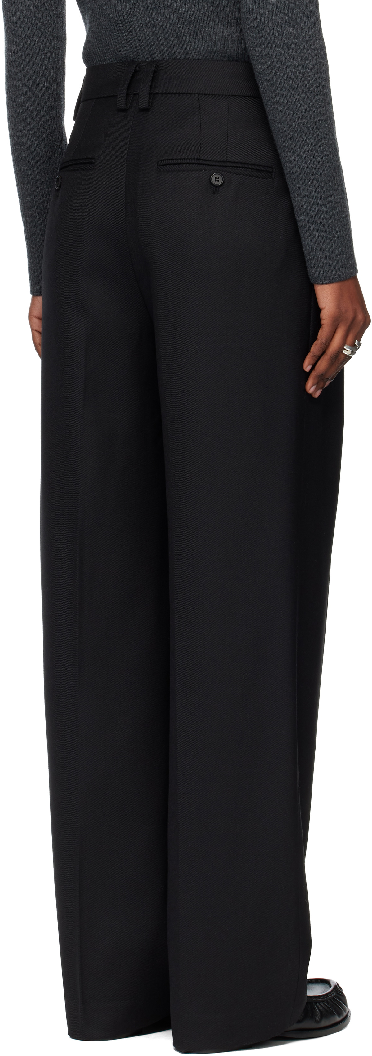 TONYWACK Black Pleated Wool Tailored Trousers