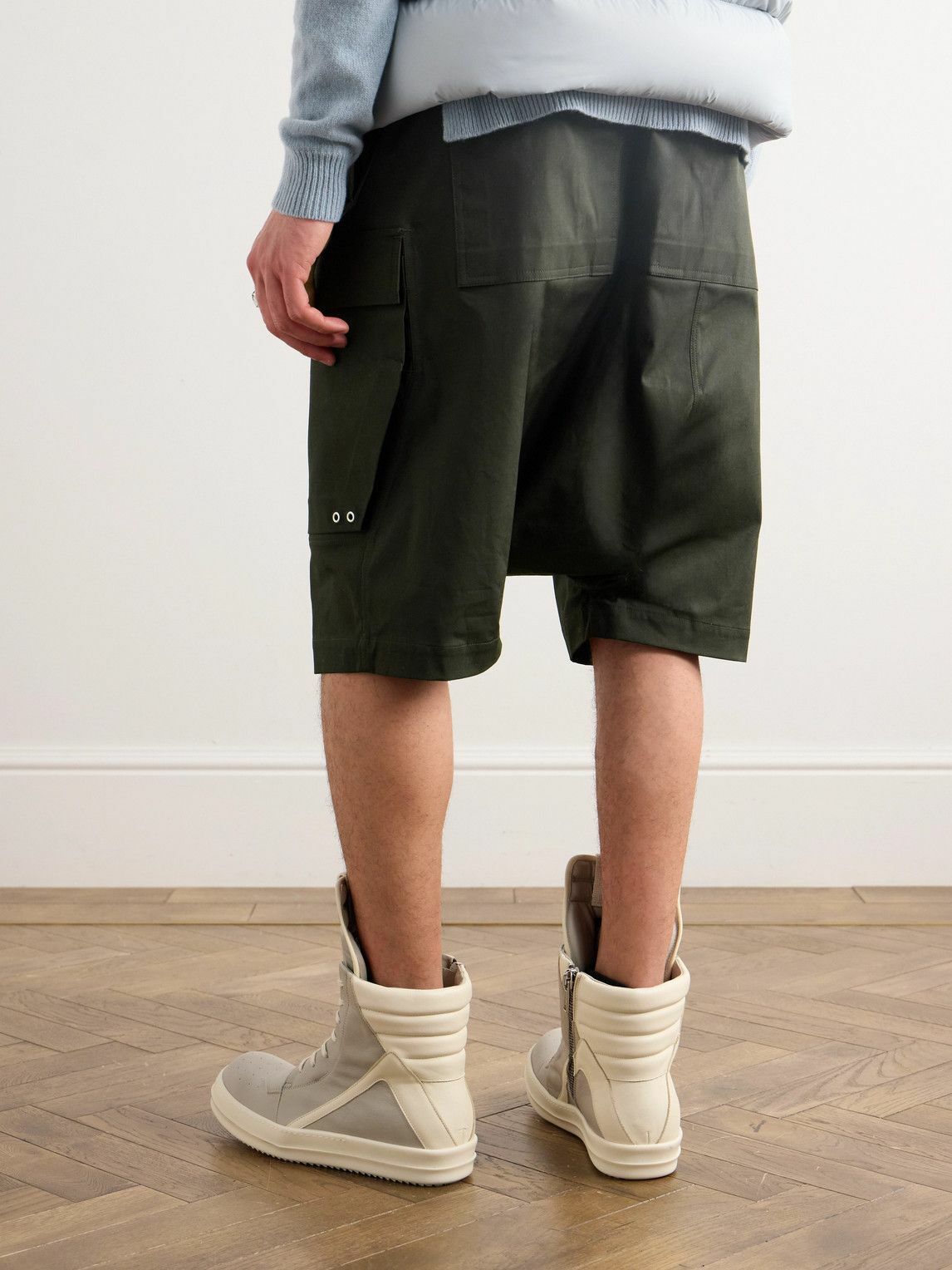 Rick Owens 【定番】Poplin Cargo Pods FW17 Rick Owens - Pod Cotton-Blend Poplin Drawstring Cargo Shorts