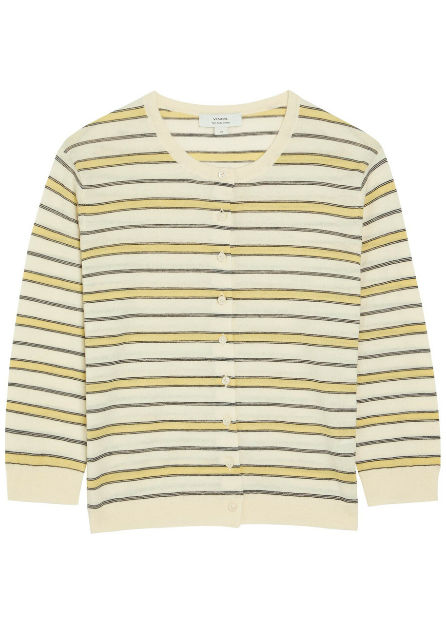 Vince Striped Cotton and Cashmere-blend Cardigan Yellow