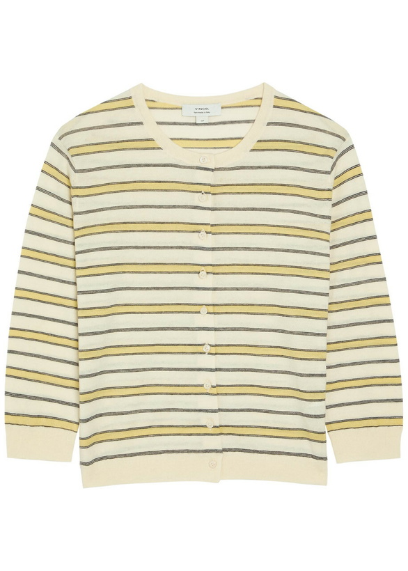 Photo: Vince Striped Cotton and Cashmere-blend Cardigan Yellow