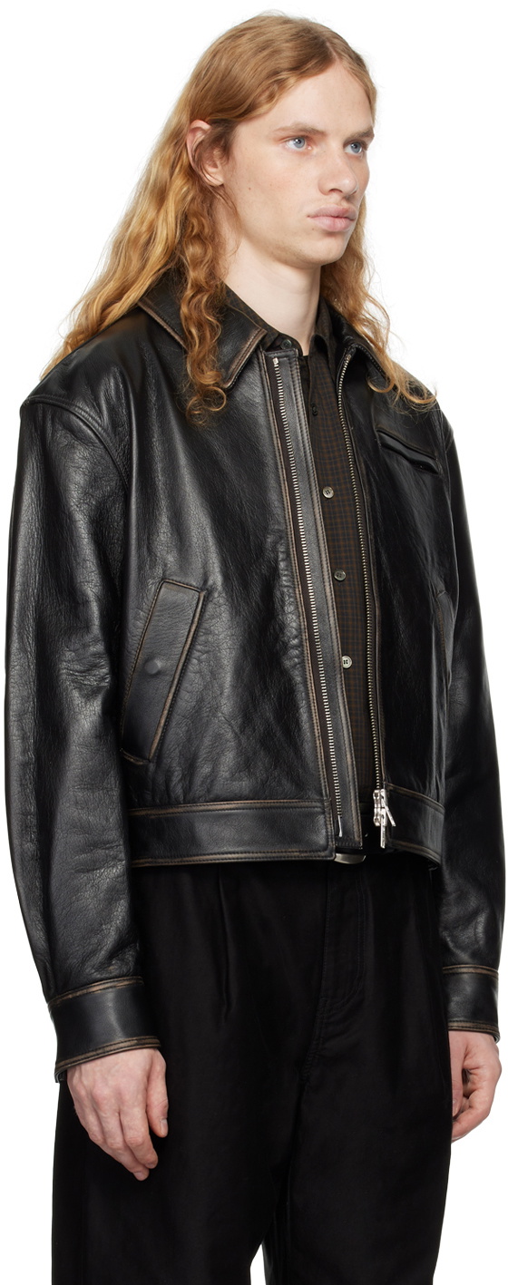 Padded shoulder leather jacket 2025