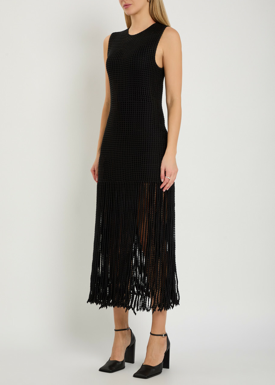 Alaïa Fringed Open-knit Midi Dress Black