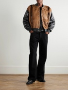 424 - City Striped Goat Hair and Leather Bomber Jacket - Brown