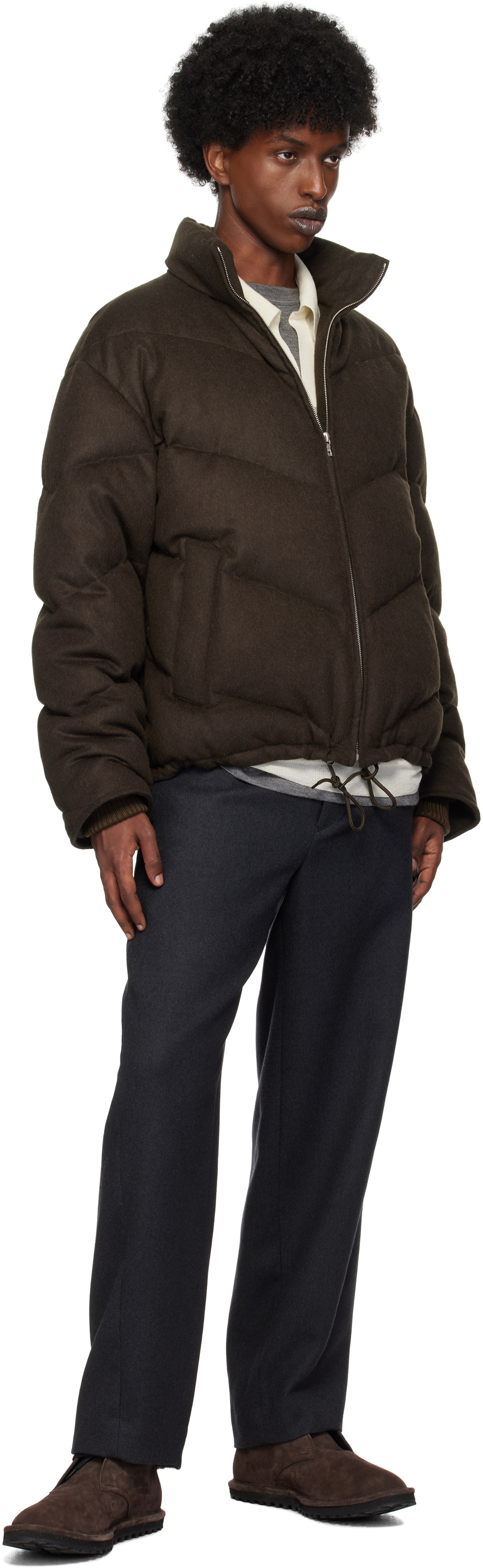 AURALEE Brown Baby Camel Flannel Down Jacket Auralee