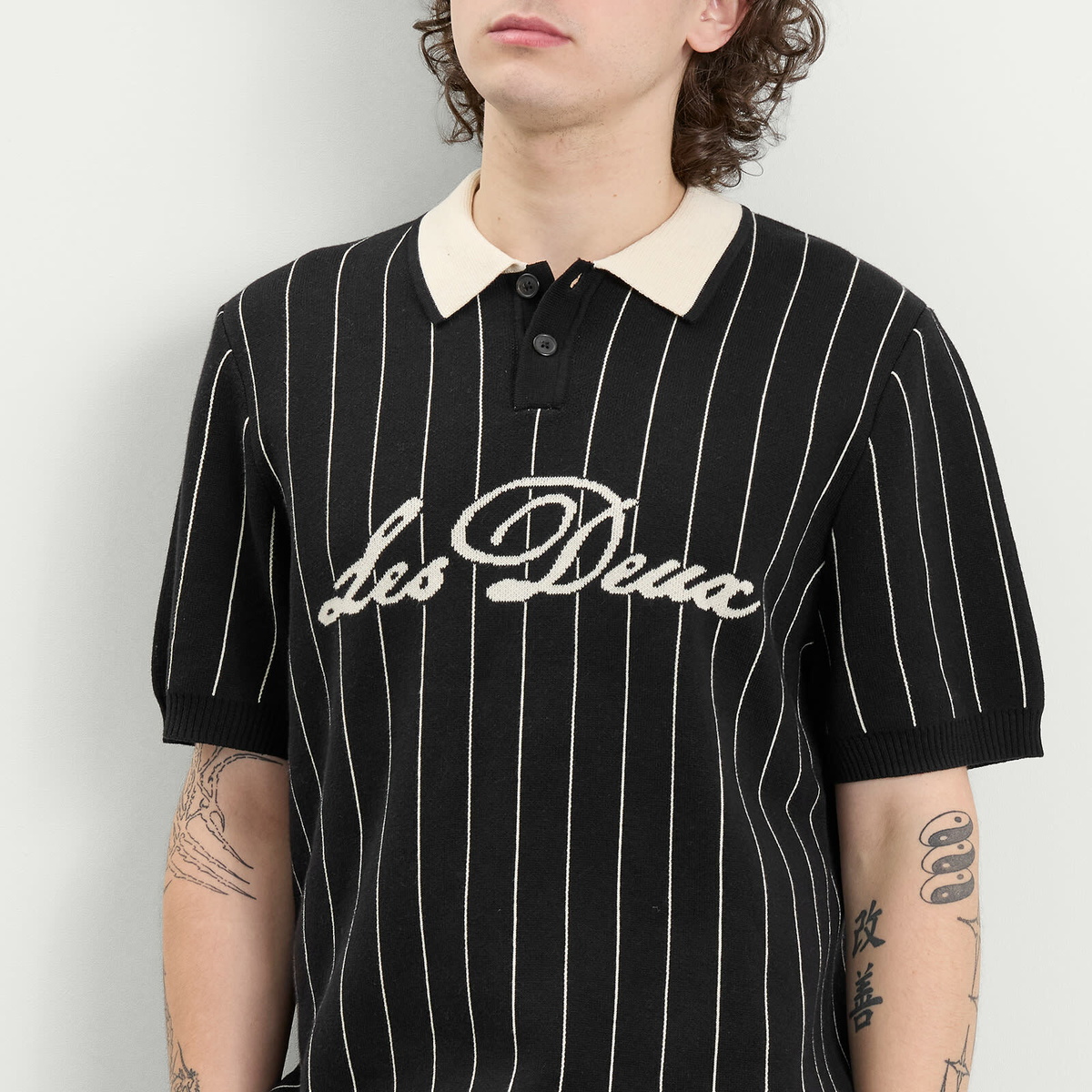 Les Deux Men's Pinstripe Knitted Polo in Black