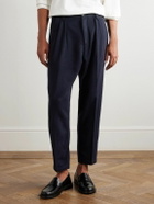 Massimo Alba - Tapered Pleated Virgin Wool and Cotton-Blend Trousers - Blue
