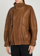 Nour Hammour Roland Funnel-neck Panelled Leather Jacket Brown