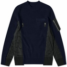 Sacai Men's MA-1 Wool Crew Knit in Navy