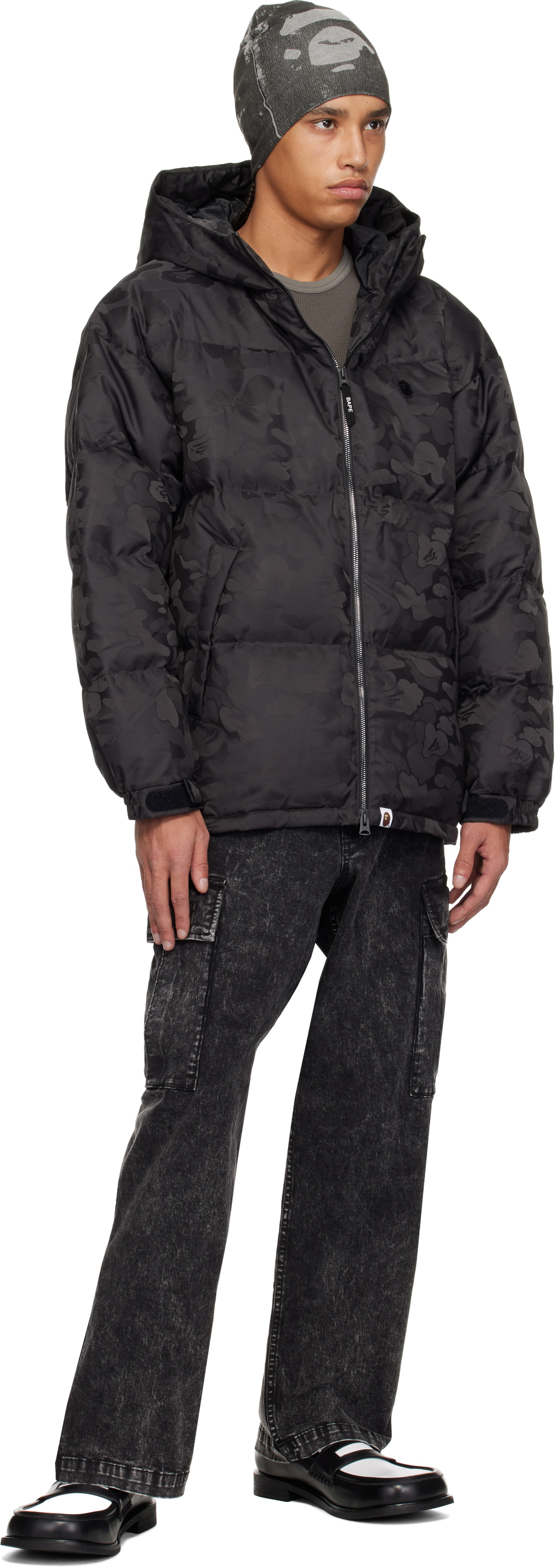 BAPE Black Solid Camo Jacquard Down Jacket A Bathing Ape