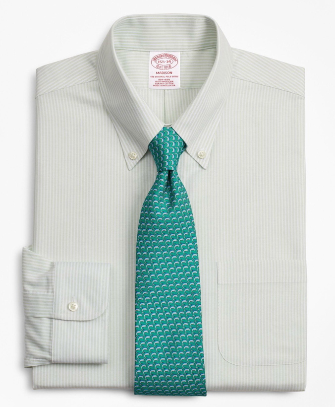 Photo: Brooks Brothers Men's Cool Madison Relaxed-Fit Dress Shirt, Non-Iron Stripe | Green