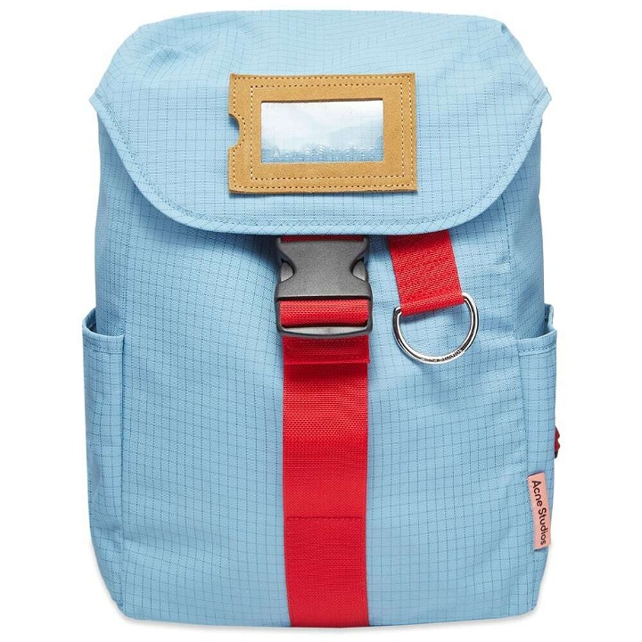 Photo: Acne Studios Men's Post Ripstop Suede Backpack in Pale Blue/Red