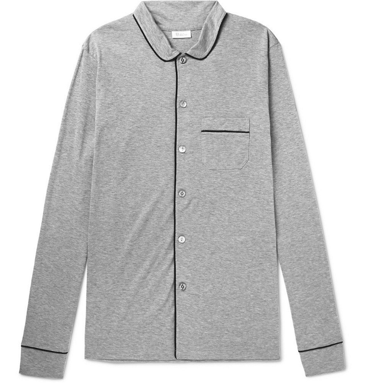 Photo: Schiesser - Piped Mélange Cotton-Jersey Pyjama Shirt - Men - Dark gray