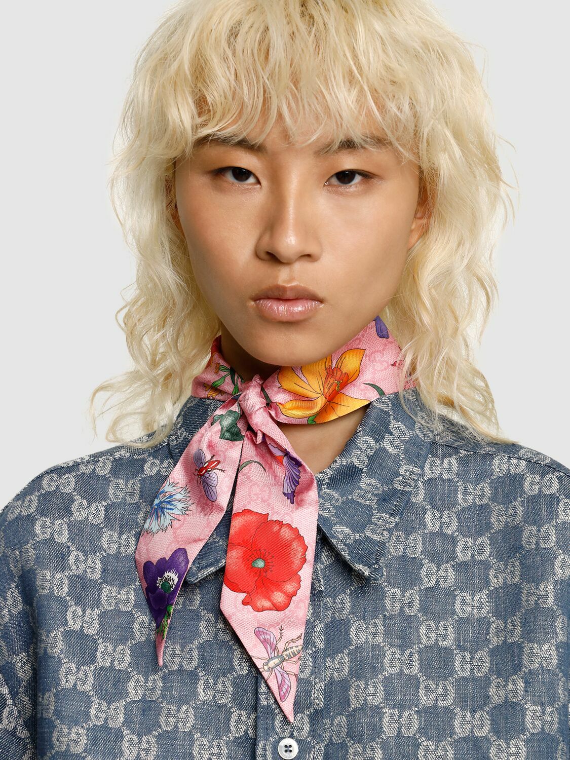 GUCCI - Flora Silk Twill Neck Bow Gucci