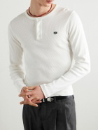 CELINE - Logo-Embroidered Ribbed Cotton-Jersey Henley T-Shirt - Neutrals