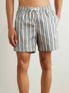 Loro Piana - Bay Vintage Straight-Leg Mid-Length Logo-Print Striped Swim Shorts - Gray