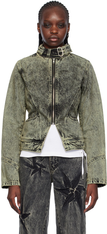 Photo: Masha Popova Gray Racing Denim Jacket