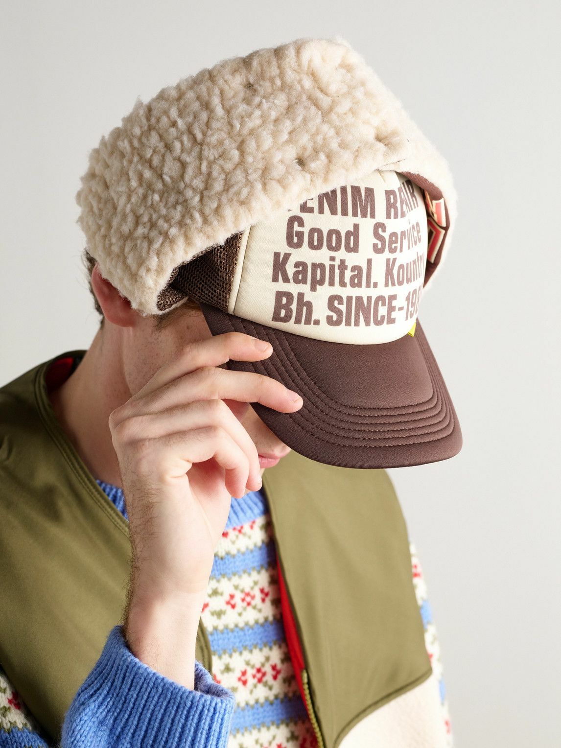 KAPITAL - Denim Repair Service Fleece-Trimmed Printed Canvas and Mesh Trucker Cap