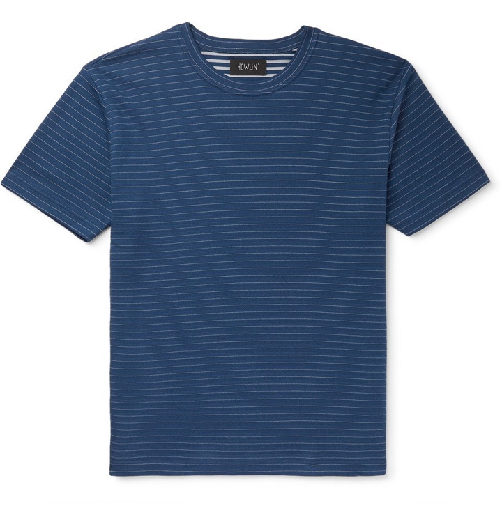 Photo: Howlin' - Terry-Trimmed Striped Cotton-Jersey T-Shirt - Midnight blue