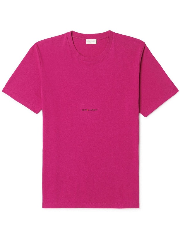Photo: SAINT LAURENT - Logo-Print Cotton-Jersey T-Shirt - Pink