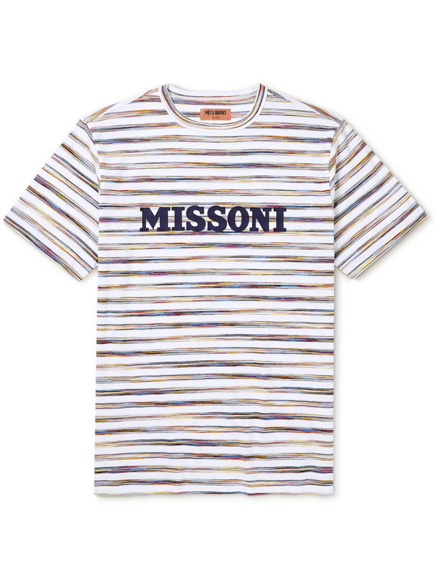 Photo: Missoni - Logo-Print Striped Cotton-Jersey T-Shirt - Blue