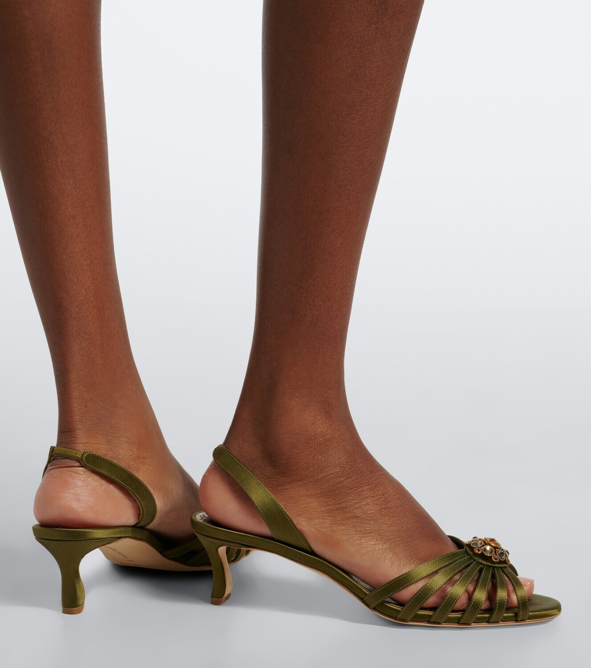Manolo Blahnik Fulmasli embellished satin slingback sandals