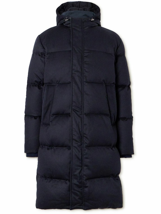 Photo: Thom Sweeney - Quilted Cashmere Down Hooded Parka - Blue