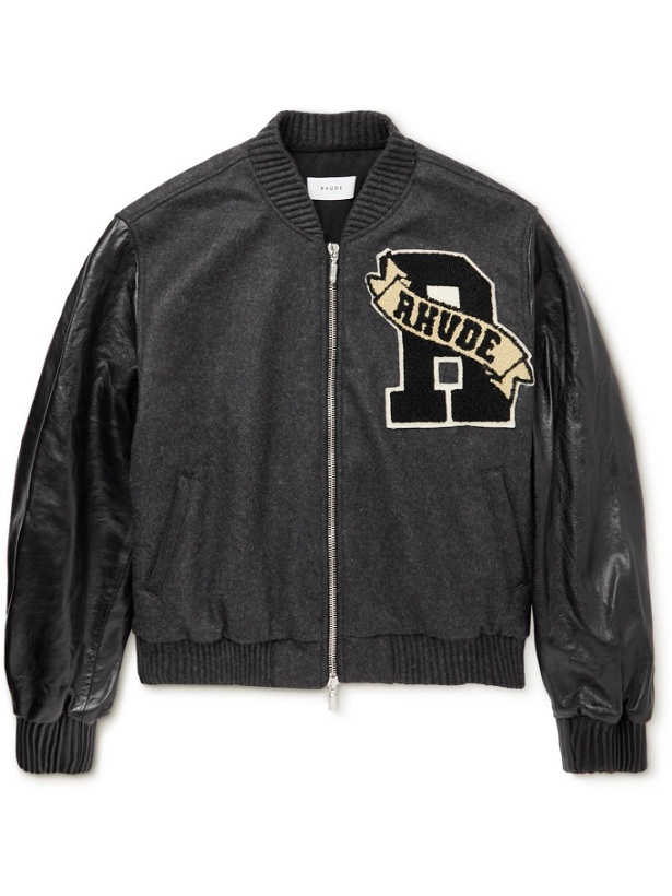 Photo: Rhude - Logo-Appliquéd Wool and Leather Varsity Jacket - Black