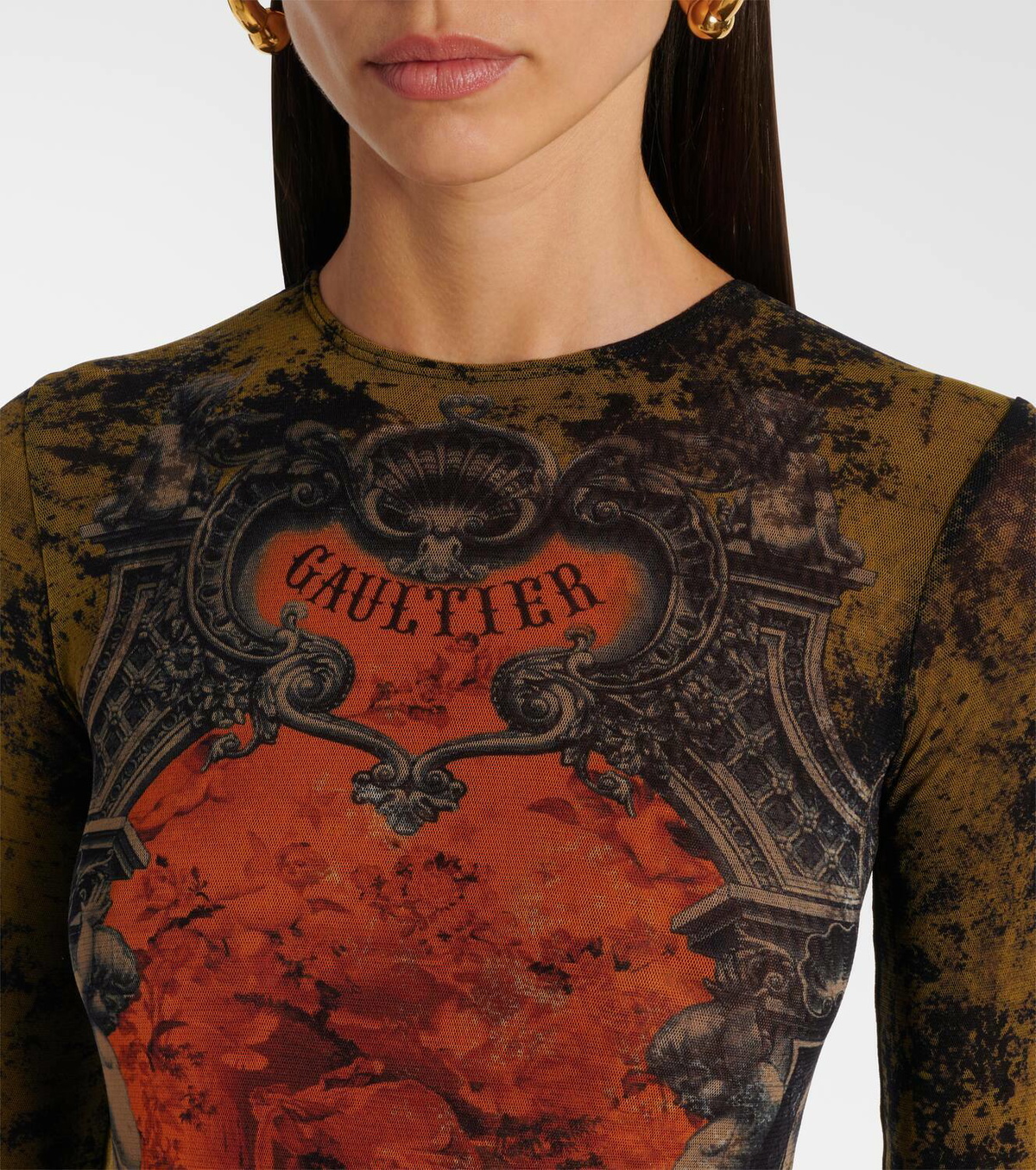 Jean Paul Gaultier Médallion printed mesh catsuit