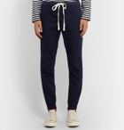 Beams Plus - Slim-Fit Tapered Grosgrain-Trimmed Cotton-Blend Twill Drawstring Trousers - Blue