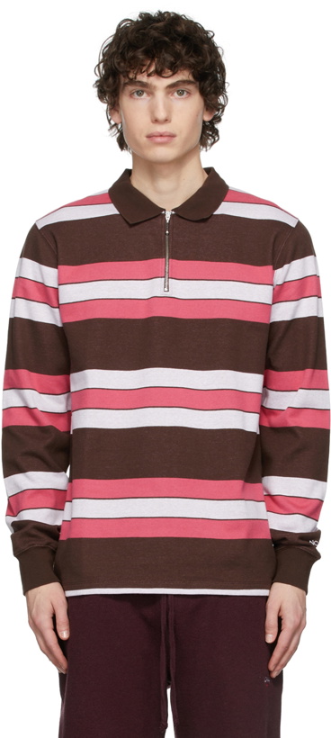 Photo: Noah Brown & Pink Long Sleeve Striped Zip Polo