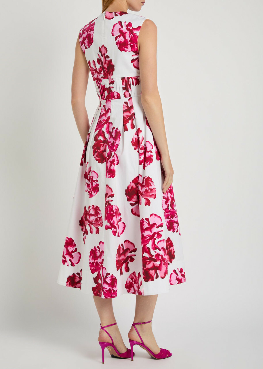 Rebecca Vallance Damask Floral-print Stretch Cotton-poplin Midi Dress Multicoloured