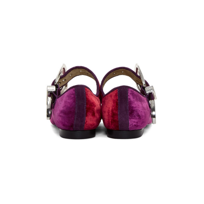 Toga Pulla Pink and Red Velvet Mary Jane Flats Toga Pulla