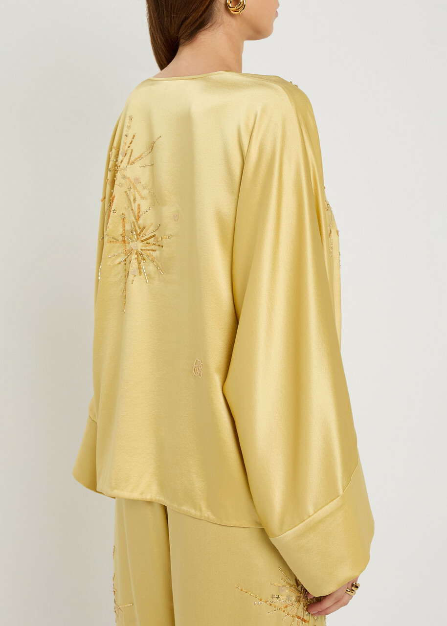 Bernadette Naomi Embellished Stretch-silk Blouse Yellow