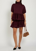 Alaïa Ruffled Wool-blend Mini Skirt Burgundy