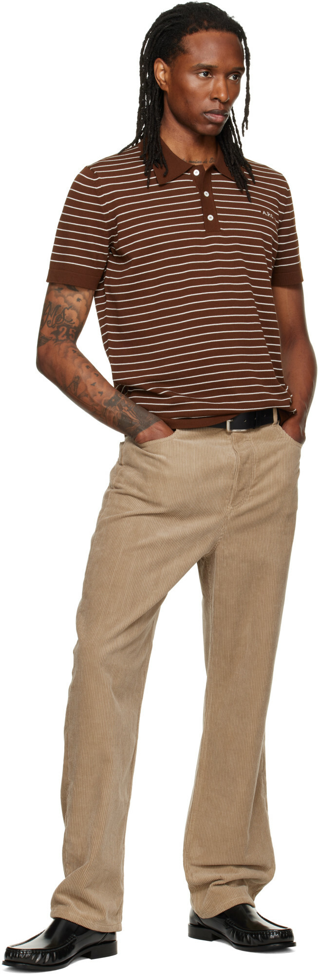 A.P.C. Brown Fitted Striped Polo