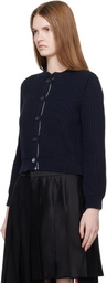 Thom Browne Navy Full Stitch Cropped Crew Neck Cardigan