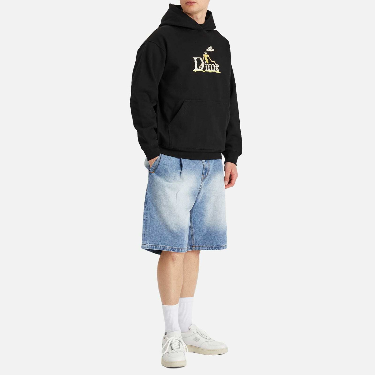 Dime Men's Pleated Denim Shorts in Blue Washed