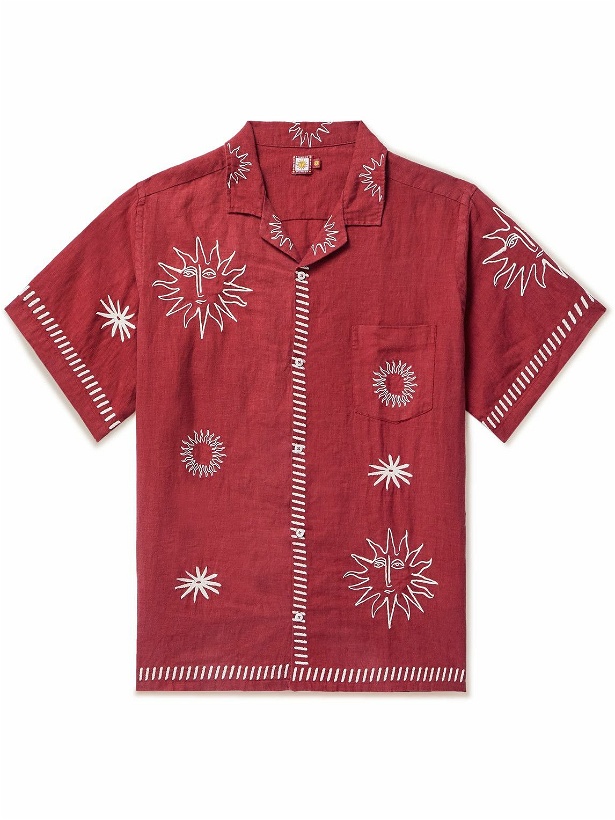 Photo: Desmond & Dempsey - Embroidered Linen Pyjama Shirt - Red