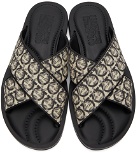 Salvatore Ferragamo Black & Beige Sion 3 Logo Sandals