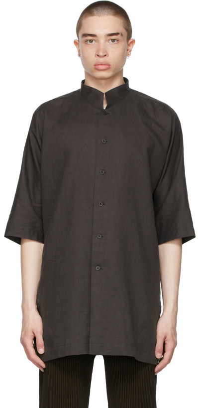 Photo: Homme Plissé Issey Miyake Brown Cotton Linen Long Shirt