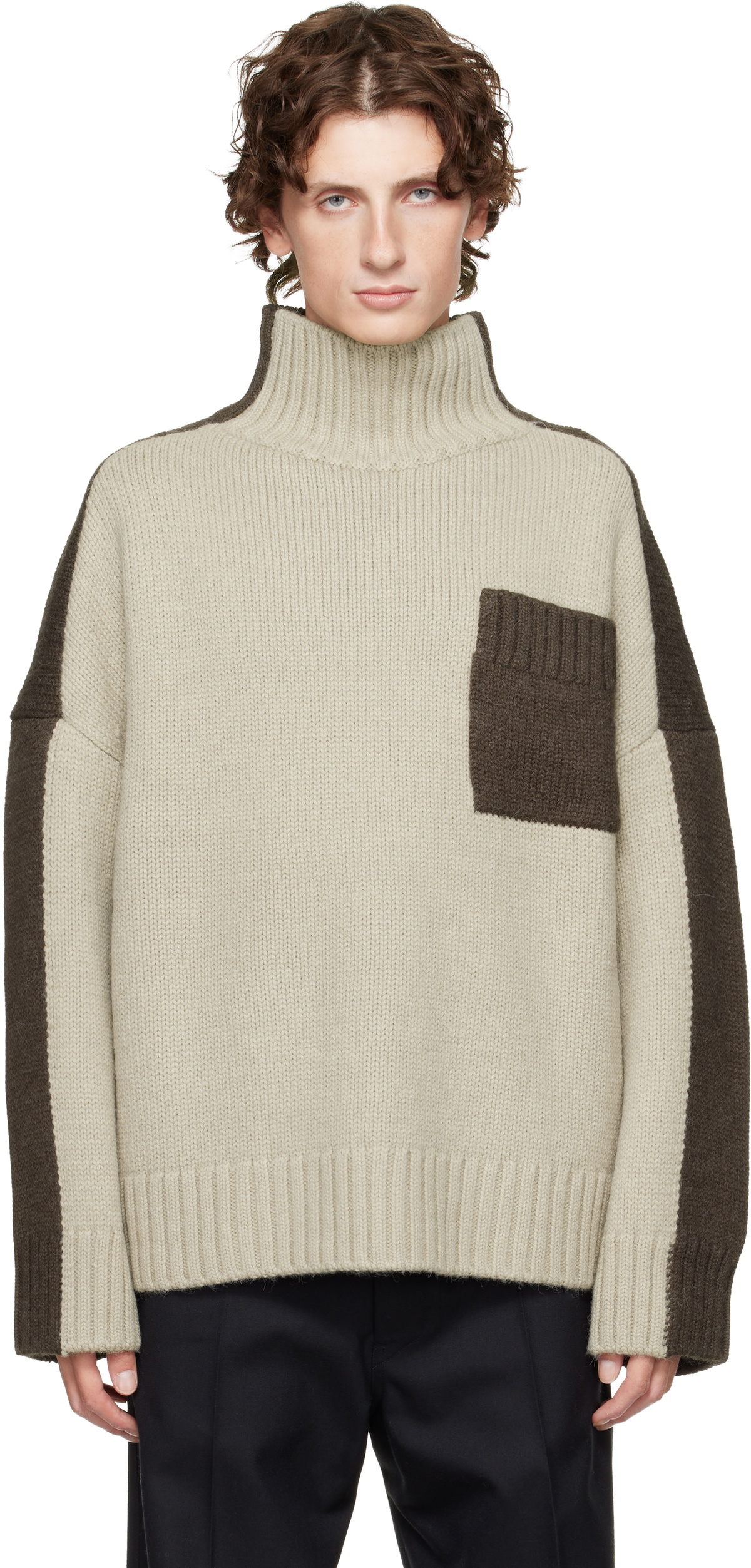 JW Anderson Khaki Two Tone Patch Pocket Turtleneck