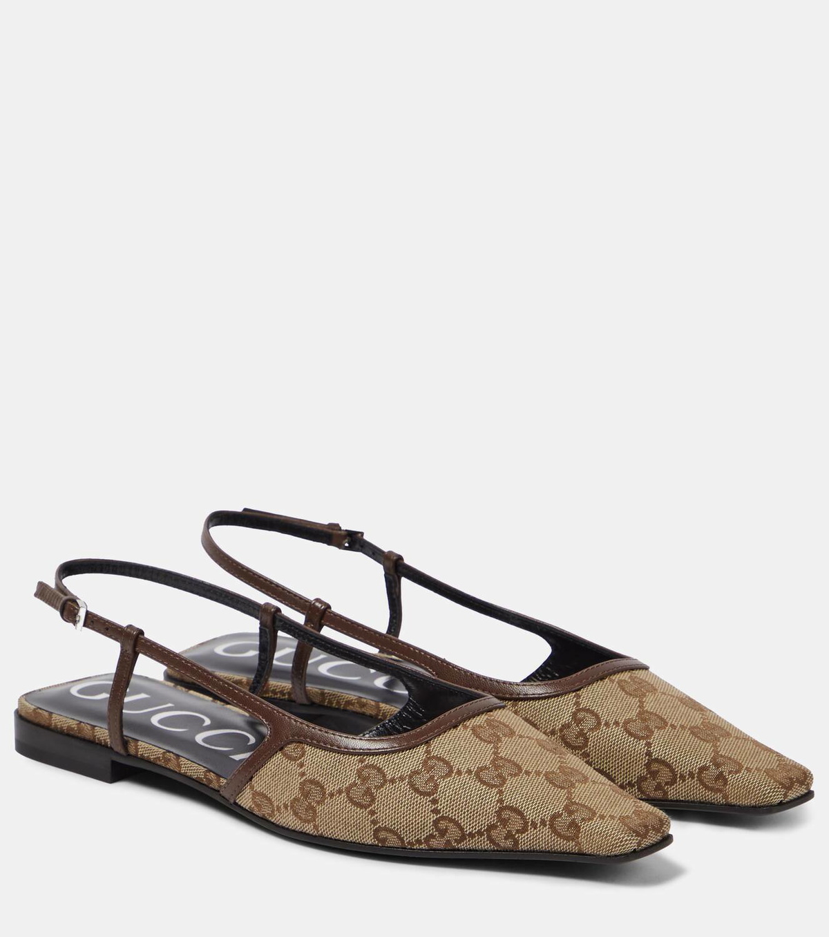 Gucci GG leather-trimmed slingback flats