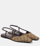 Gucci GG leather-trimmed slingback flats