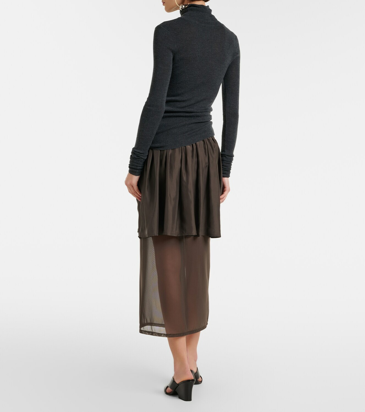 Lemaire Draped semi-sheer silk midi skirt