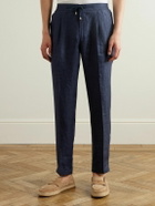 De Petrillo - Straight-Leg Pleated Linen Drawstring Trousers - Blue